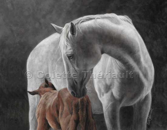 Mare and Foal Horse Pastel Painting-Equine Portrait