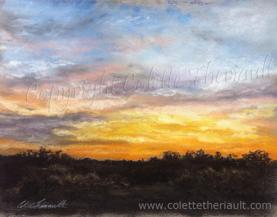 Sunset Painting in Pastel by Canadian Realist Artist Colette Theriault