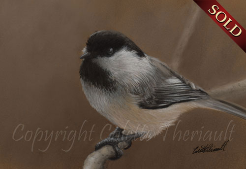 Chickadee miniature painting in pastel
