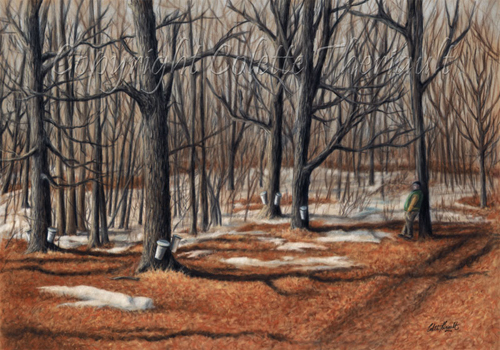 maple sugar bush landscape painting in pastel