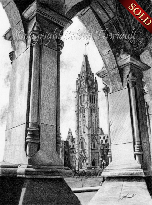 Ottawa Parliament Arch Artwork drawing in pencil